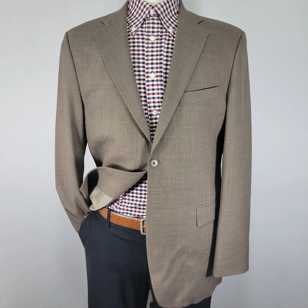 Brandini Men's Sport‎ Coat Blazer Two Button Brown Sharkskin Wool Size 40R